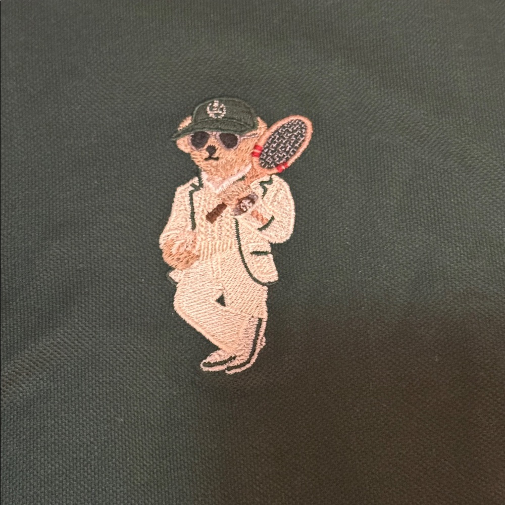 Ralph Lauren Purple Label Green Slim Fit Polo with Embroidered Bear